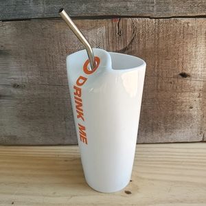 Alice Cup - Ultimate Milkshake Cup, White Ceramic Drinking Carafe w/ Straw